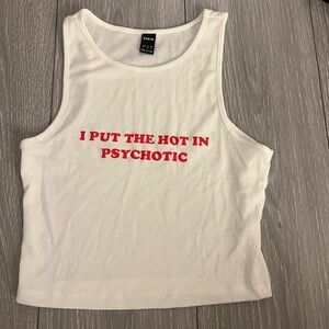 SHEIN White Tank Top with Bold Red Text